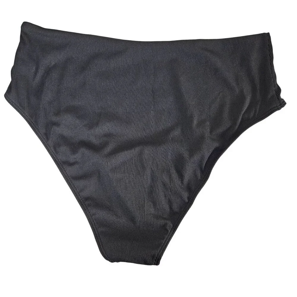 Zaful Womens Black Ribbed High Waist Bikini Set Size XL Knot Front Beach Pool - Picture 6 of 9